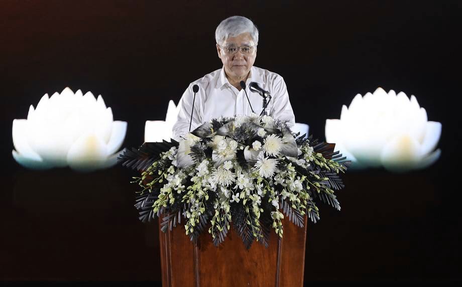 Ông Đỗ Văn Chiến, Bí thư Trung ương Đảng, Chủ tịch Ủy ban Trung ương MTTQ Việt Nam, thay mặt lãnh đạo Đảng, Nhà nước, MTTQ Việt Nam phát biểu tại Lễ tưởng niệm
